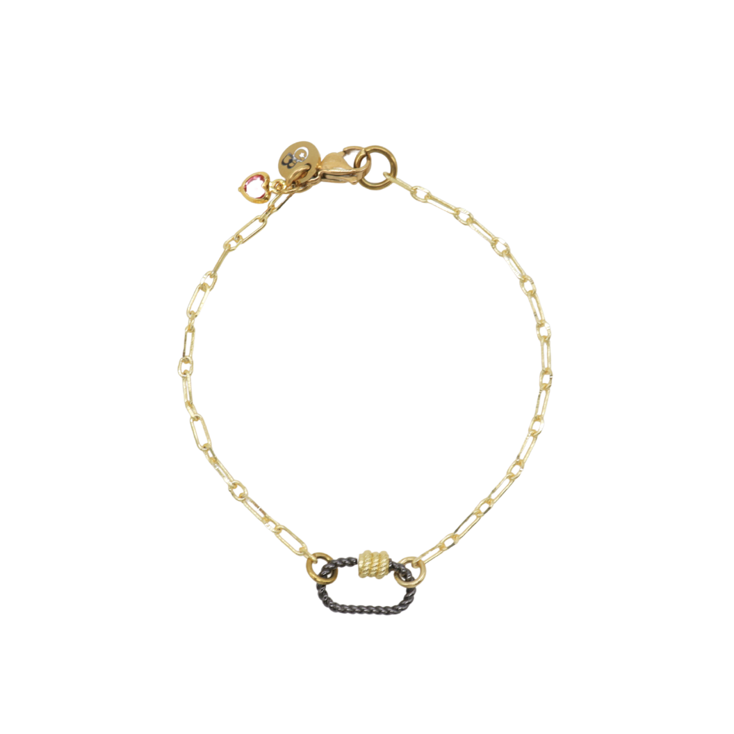 Transparent of the Gold Madilyn Charm Bracelet with Gunmetal Micro Bella Carabiner