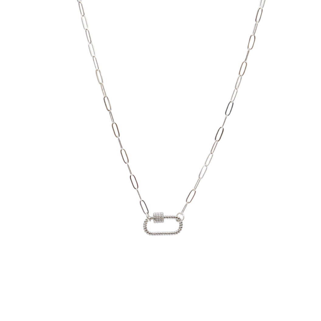 Transparent view of the Silver Ashley Necklace with Bella Carabiner