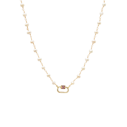 Transparent view of the Gold Beth Charm Necklace with Assorted Color Cubic Zirconia Small Gabi Carabiner
