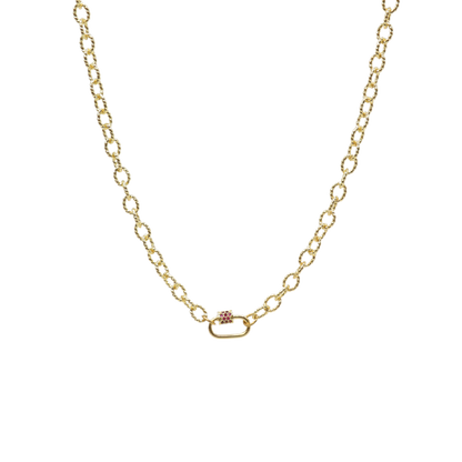 Transparent view of the Gold Alexis Necklace with Assorted Color Cubic Zirconia Small Gabi Carabiner