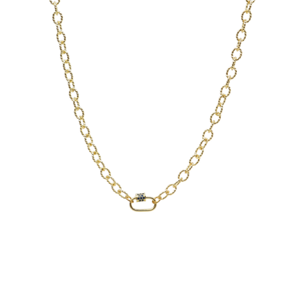 Transparent view of the Gold Alexis Necklace with Assorted Color Cubic Zirconia Small Gabi Carabiner