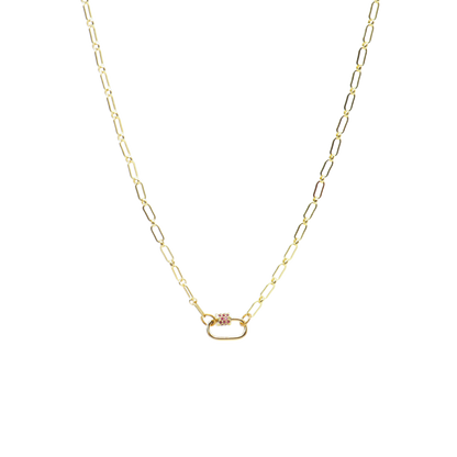 Transparent view of the Gold Paige Necklace with Assorted Color Cubic Zirconia Small Gabi Carabiner