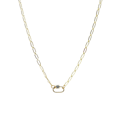 Transparent view of the Gold Paige Necklace with Assorted Color Cubic Zirconia Small Gabi Carabiner