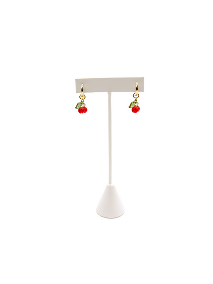 Front of the Gold 18K Ion Plated Huggie Hoop Earrings | Pair with our Dangling Cherry Charms