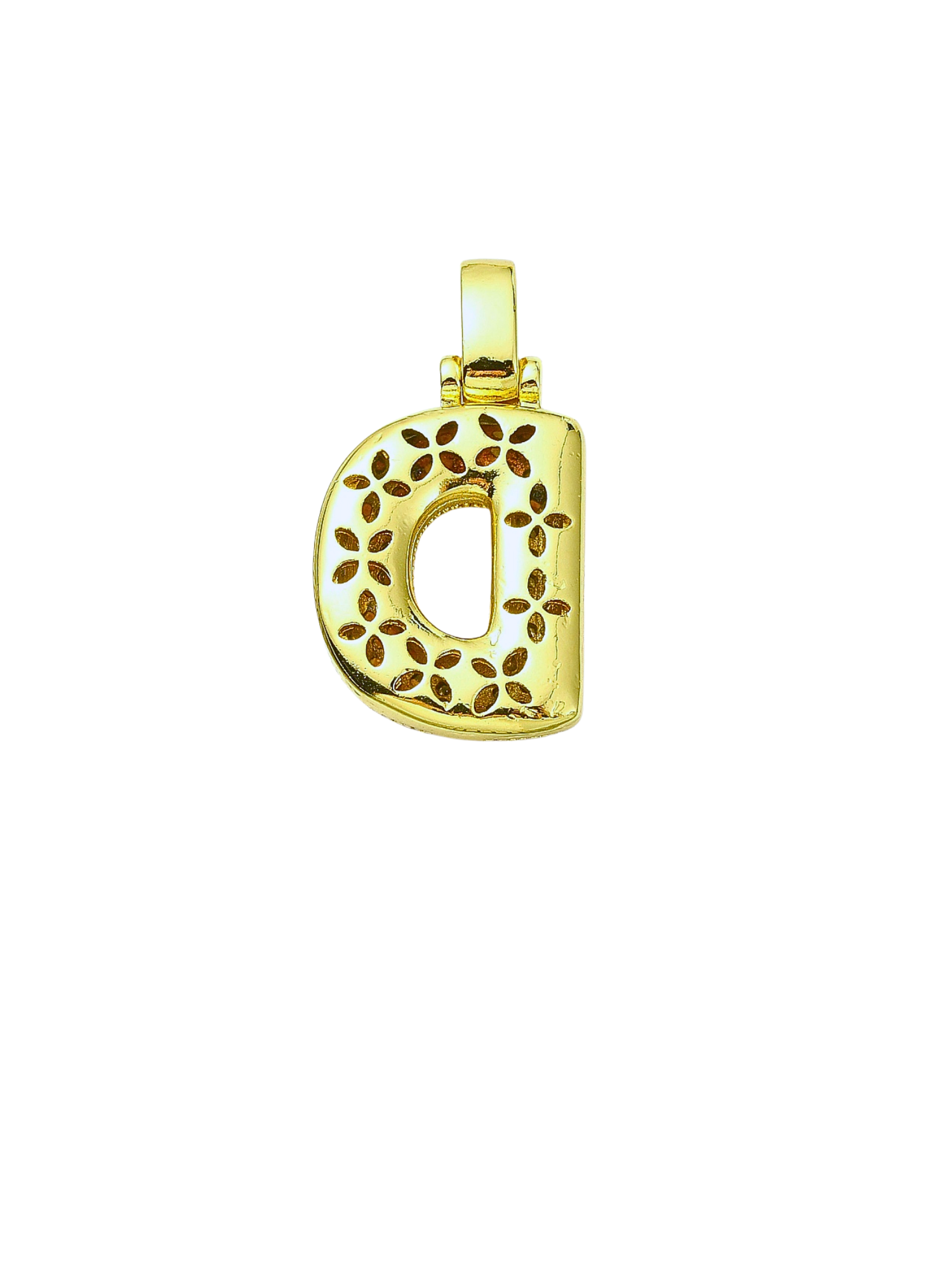 Back view of Bubble Rhinestone Letter "D" Charm 