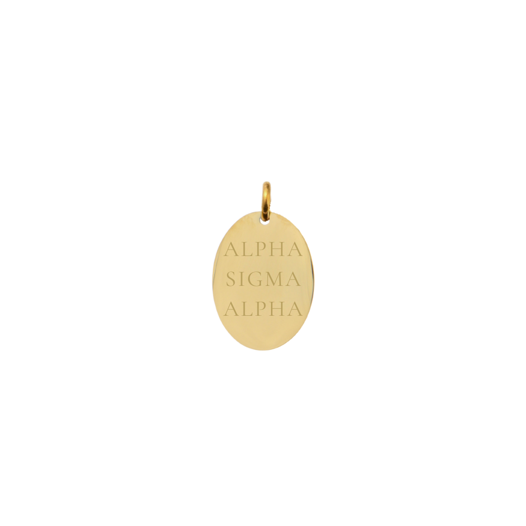 Alpha Sigma Alpha gold small oval charm with full sorority name