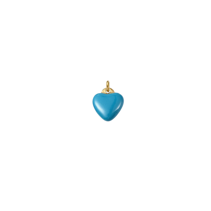 Gold charm featuring a glossy blue enamel heart on a transparent background.