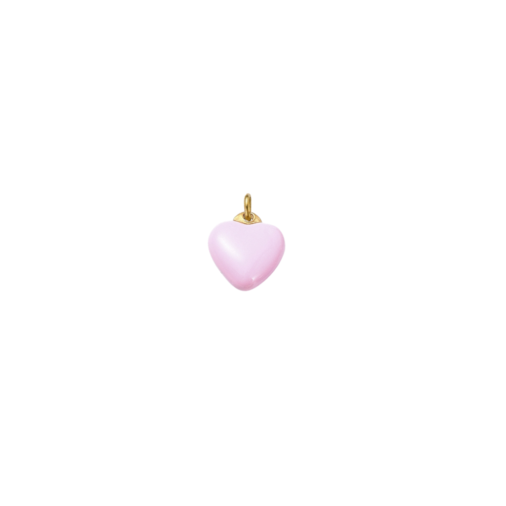 Gold charm featuring a glossy pink enamel heart on a transparent background.