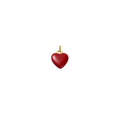 Gold charm featuring a glossy red enamel heart on a transparent background.