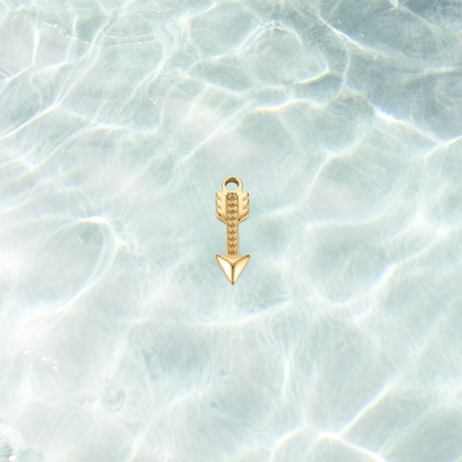 Gold crystal arrow charm on a waterproof background