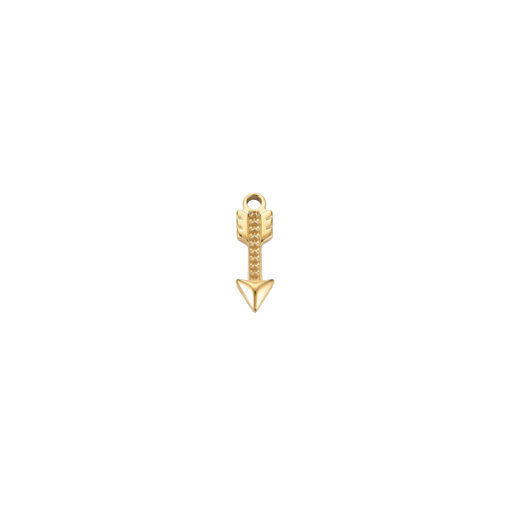 Gold crystal arrow charm on a white background