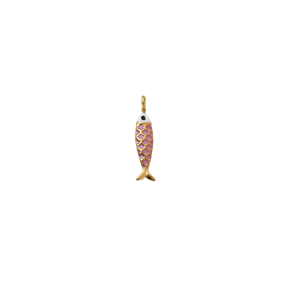 Gold minnow pink fish charm on a transparent background.