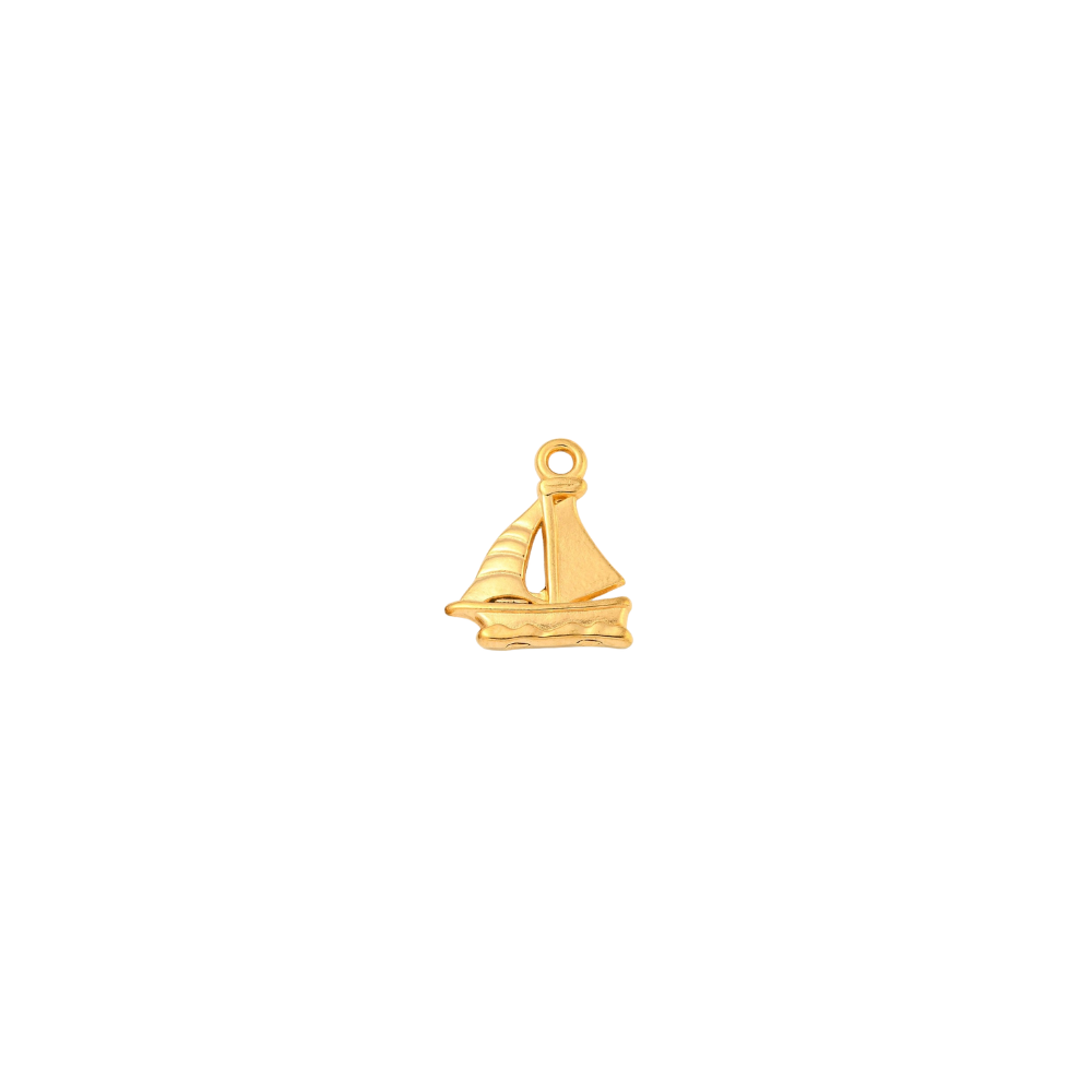 Gold nautical sailboat charm on white background