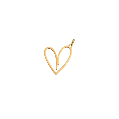 Gold open heart charm featuring a minimalist open heart design on a white background.