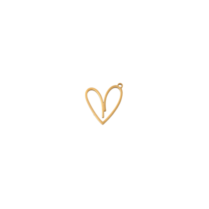Gold open heart charm with minimalist outline design on a white background