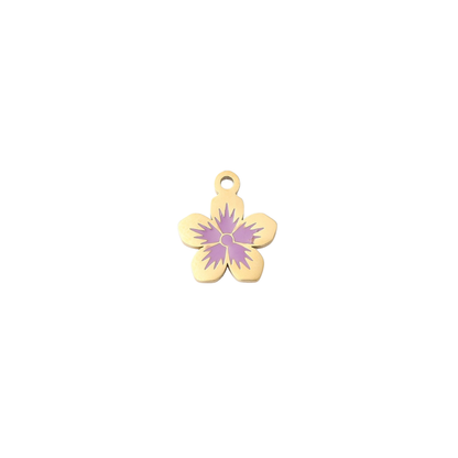 Gold purple flower charm on white background