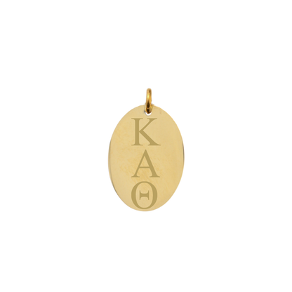 Kappa Alpha Theta gold large oval charm with vertical/stacked greek letters front view