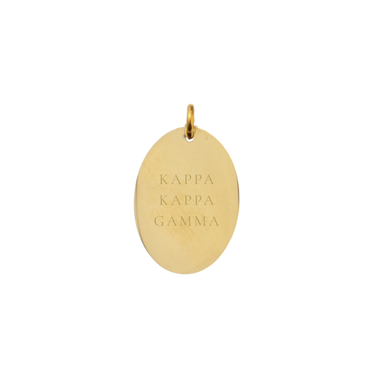 Kappa Kappa Gamma gold large oval charm with full sorority name front view.