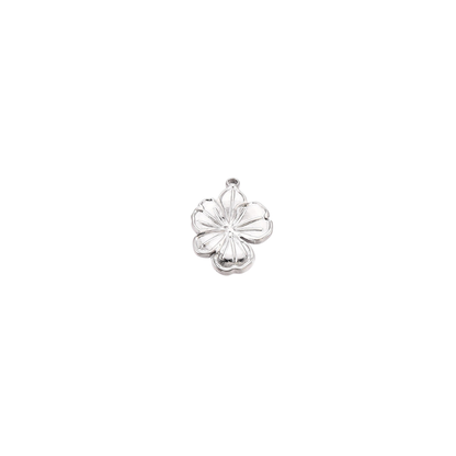 Silver hibiscus flower charm with detailed tropical petals and a polished finish on a white background.
