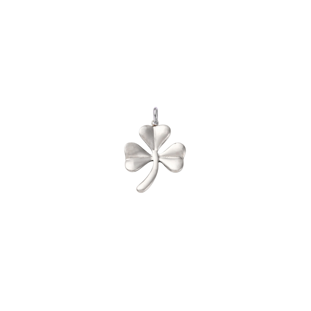 Silver shamrock charm on a transparent background.