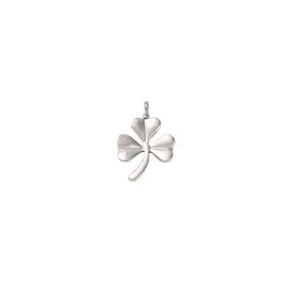 Silver shamrock charm on a transparent background.