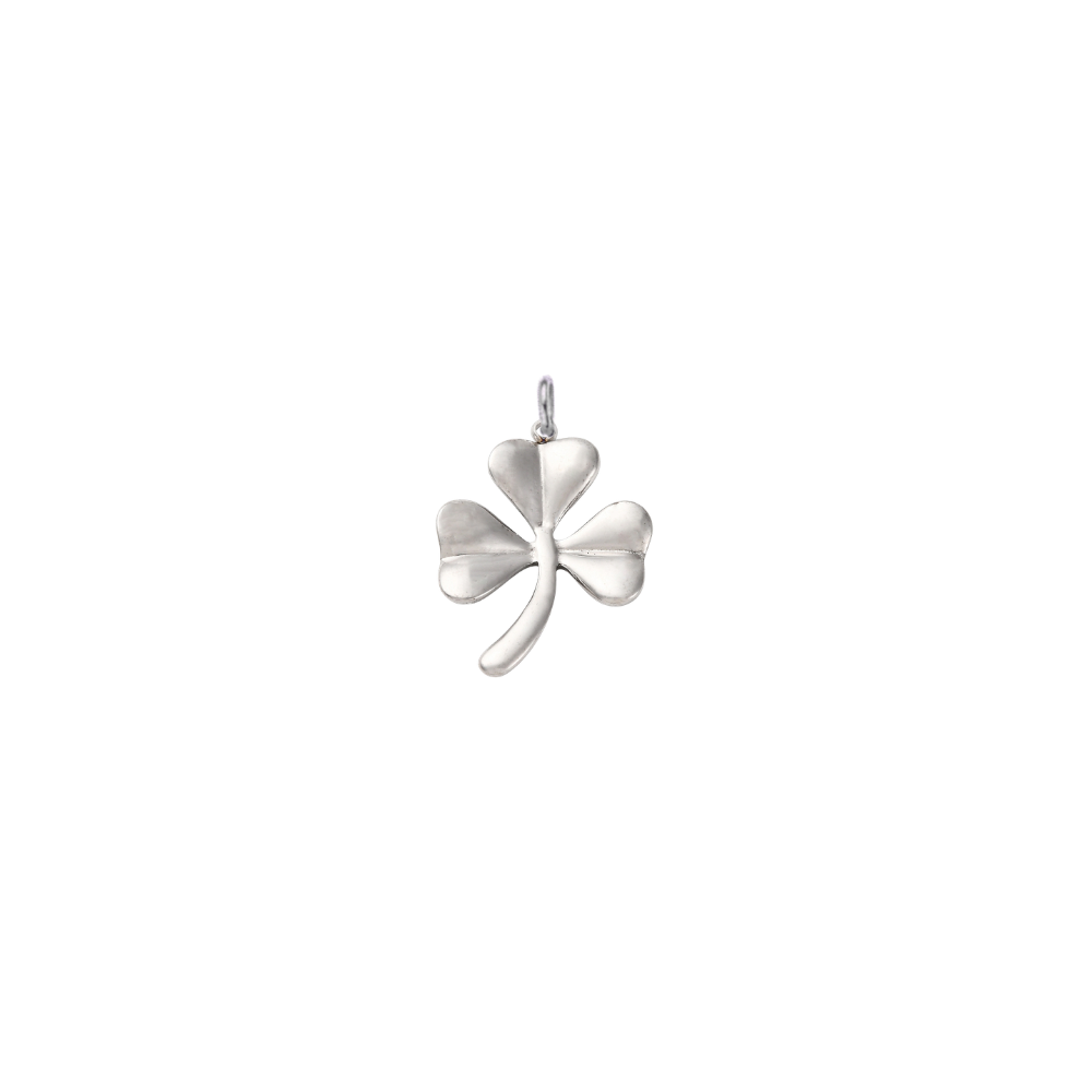 Silver shamrock charm on a white background