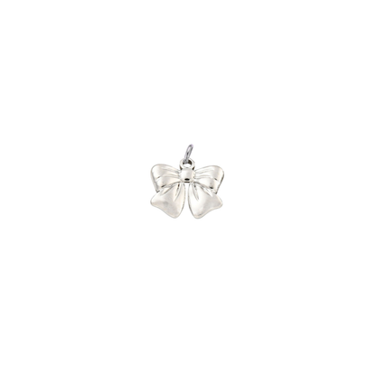 Silver waterproof bow charm with a polished finish on a white background.