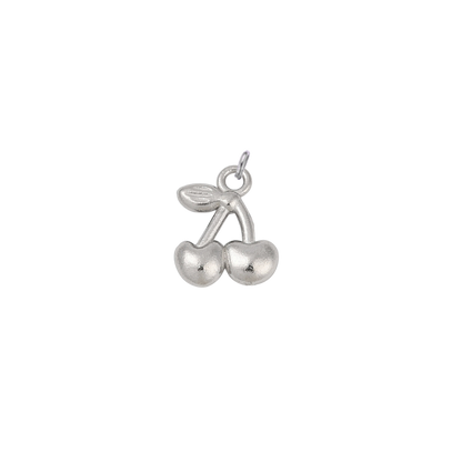 Silver waterproof cherry charm with a polished finish on a transparent background.