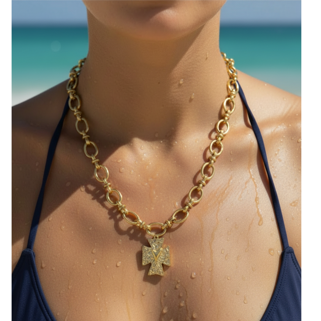 Gold Cross My Heart Charm | Waterproof Stainless Steel
