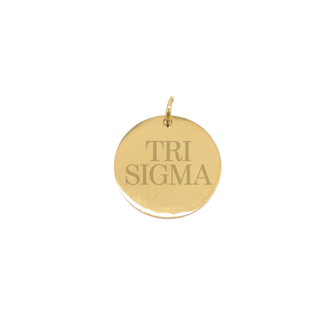 Sigma Sigma Sigma Gold Large Round Sorority Charm- Tri Sigma | Waterproof, Hypoallergenic & Tarnish Resistant