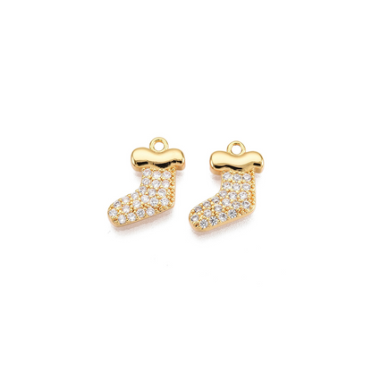 Front of two Gold Cubic Zirconia Christmas Stocking Charm