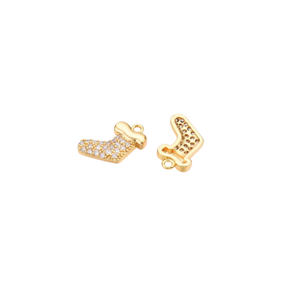 Front and back of the Gold Cubic Zirconia Christmas Stocking Charm