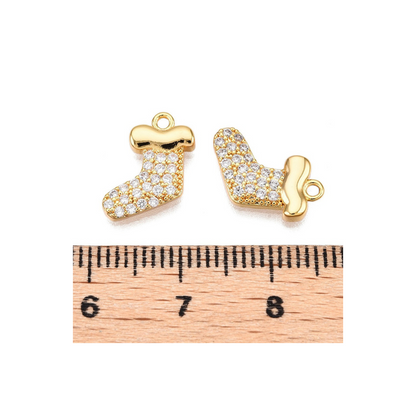 Front and length view of the Gold Cubic Zirconia Christmas Stocking Charm