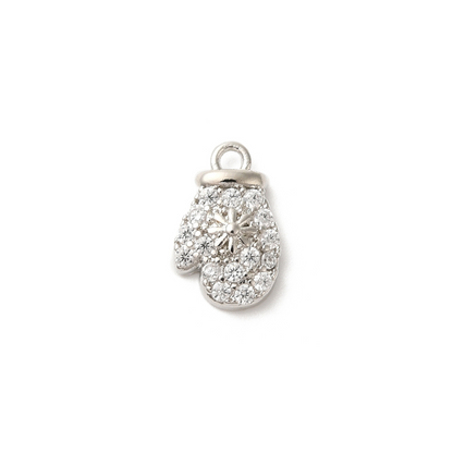 Front of the Silver Cubic Zirconia Snowflake Mitten Charm