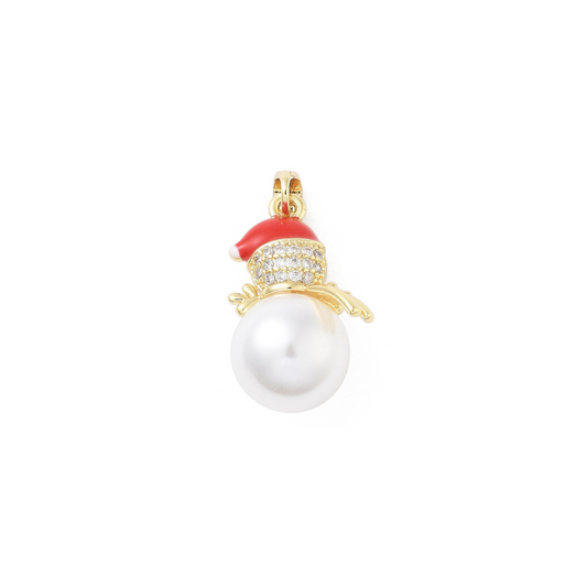 Gold Pearl & CZ Snowman Charm