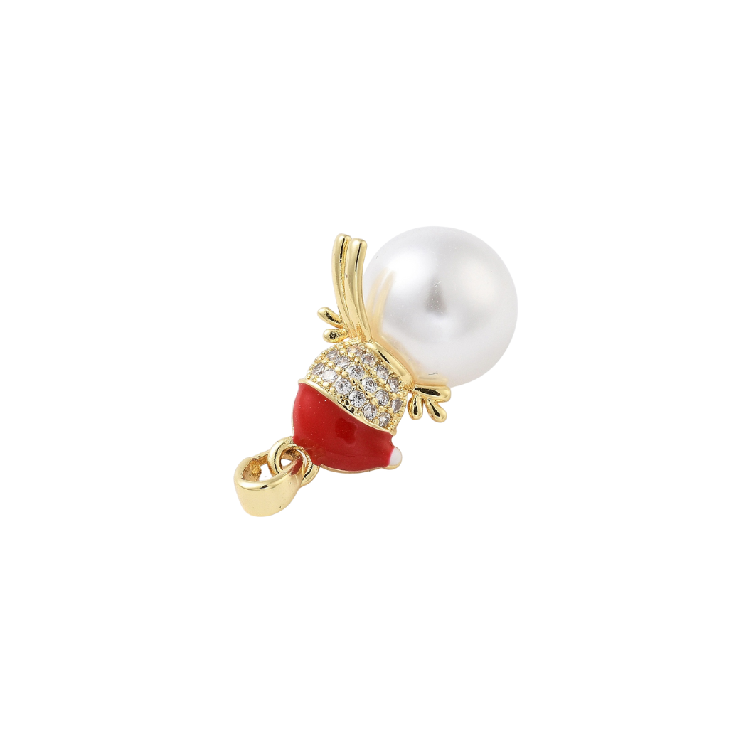 Gold Pearl & CZ Snowman Charm