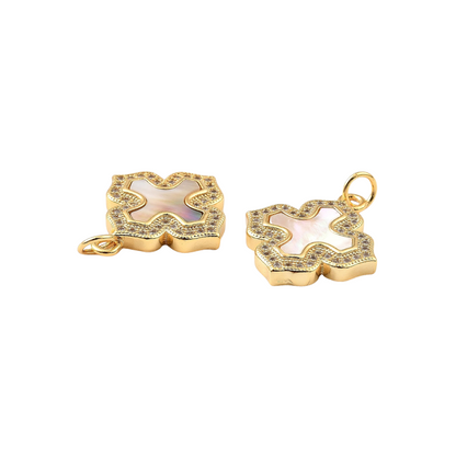 Front of two Gold Cubic Zirconia Shell Charm
