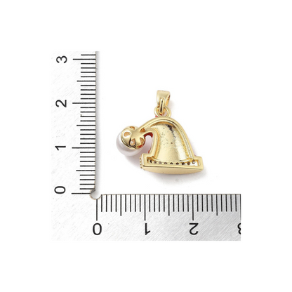 Back and length view of the Gold Cubic Zirconia & Pearl Santa Hat Charm