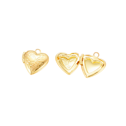 Front and open view of the Gold Vintage Heart Locket Charm