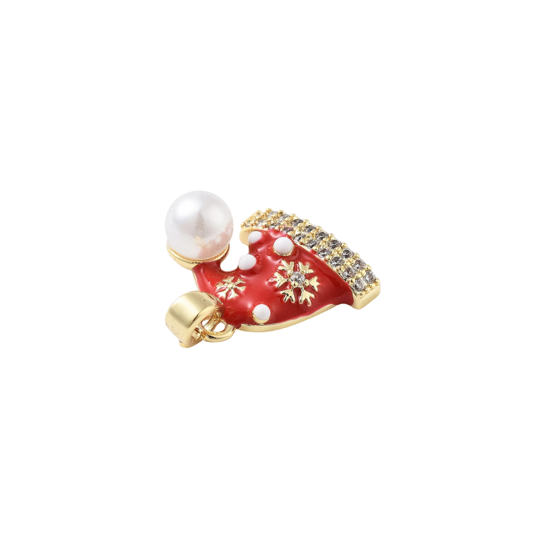 Gold CZ & Pearl Santa Hat Charm