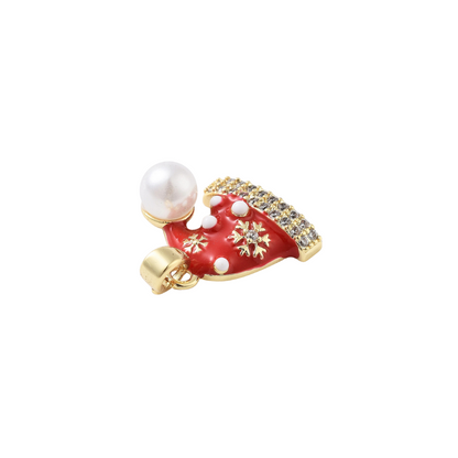 Side view of the Gold Cubic Zirconia & Pearl Santa Hat Charm