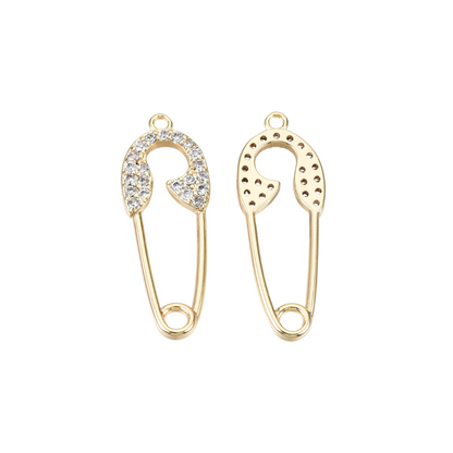 Front and back view of the Gold Cubic Zirconia Safety Pin Charm