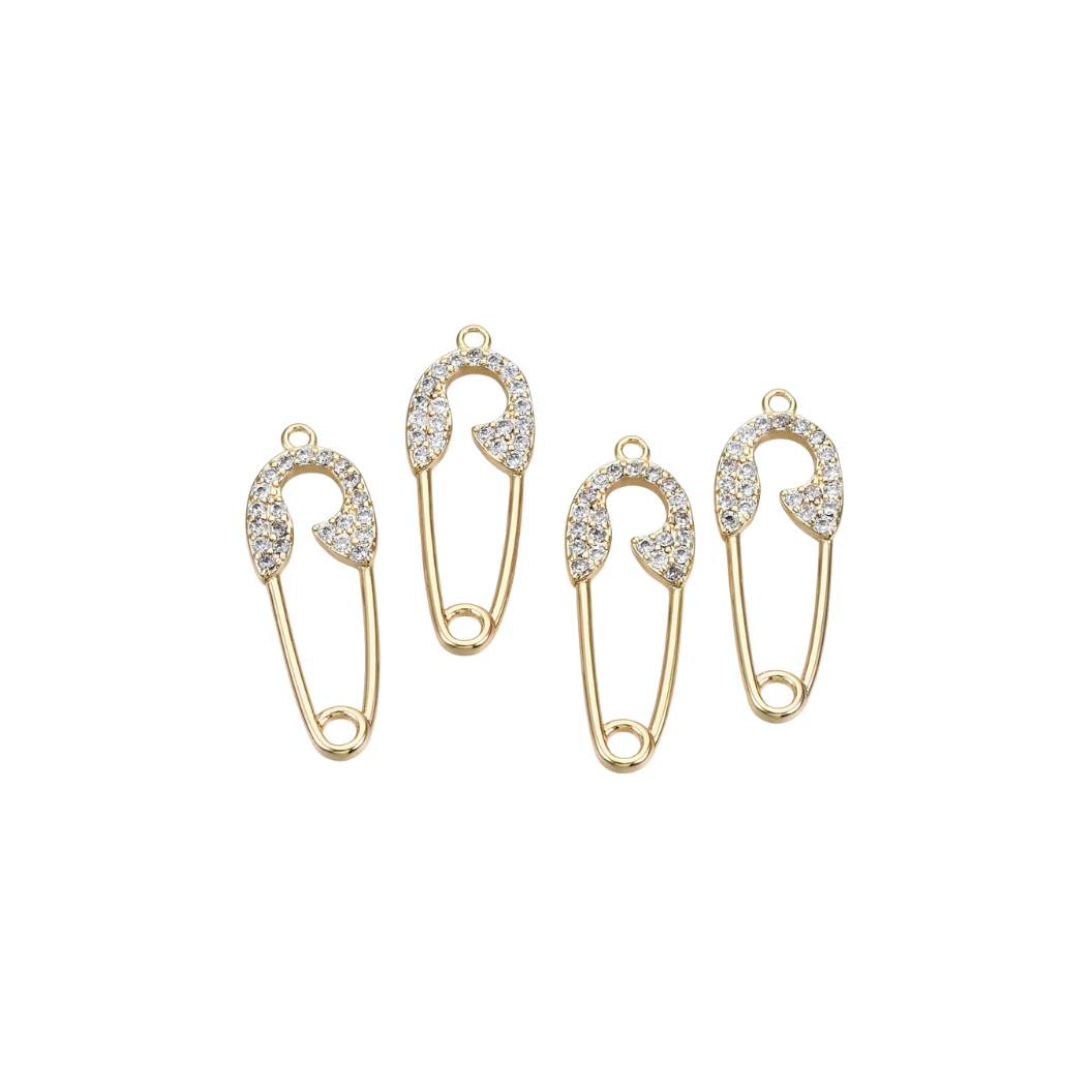 Gold CZ Safety Pin Charm