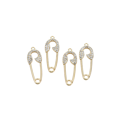 Front of four Gold Cubic Zirconia Safety Pin Charm
