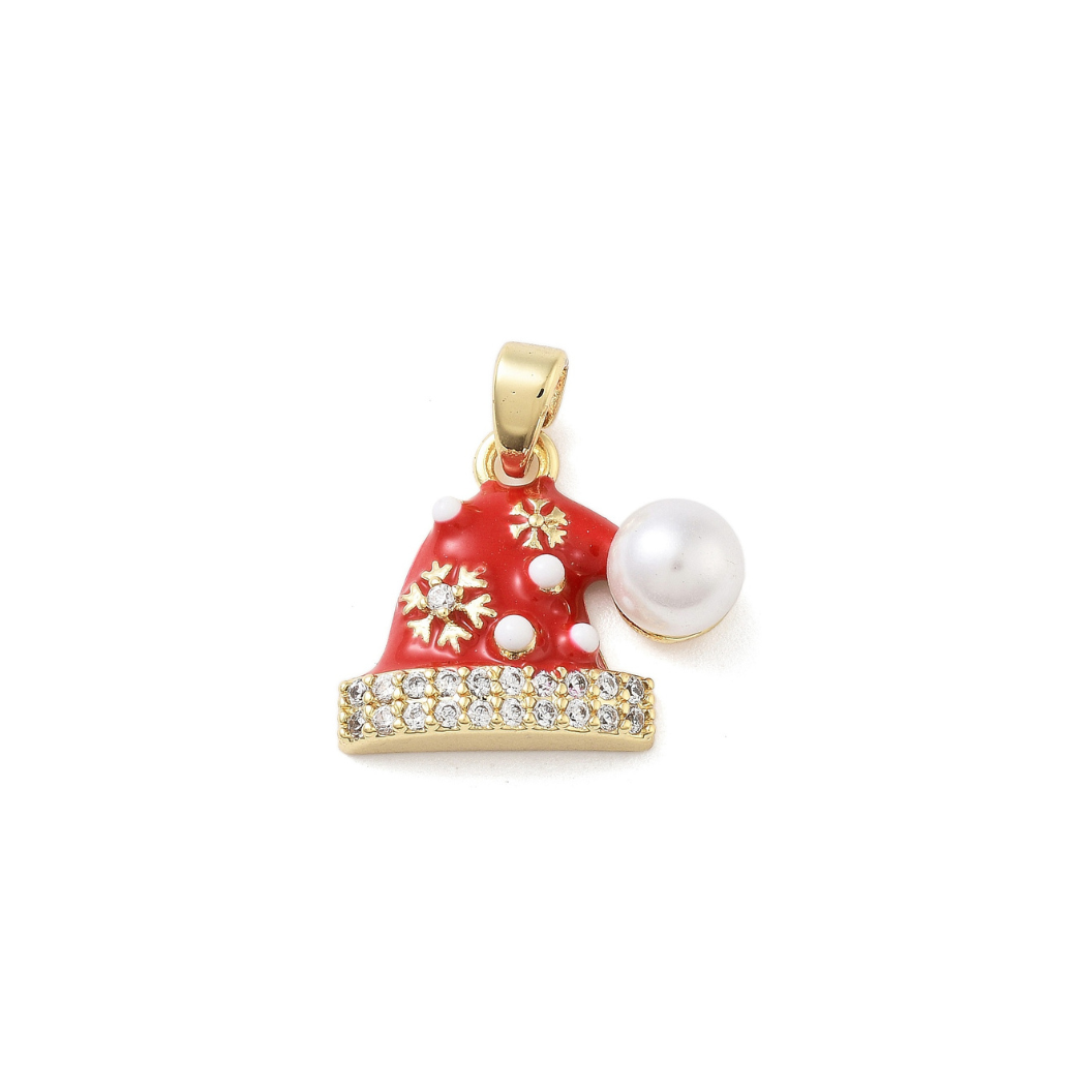 Gold CZ & Pearl Santa Hat Charm