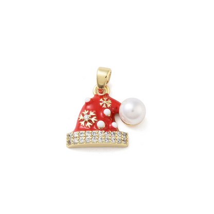 Front view of the Gold Cubic Zirconia & Pearl Santa Hat Charm