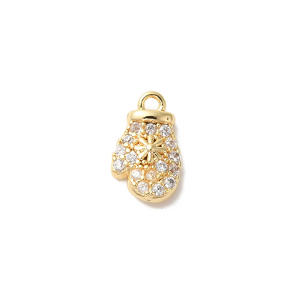 Front view of the Gold Cubic Zirconia Snowflake Mitten Charm